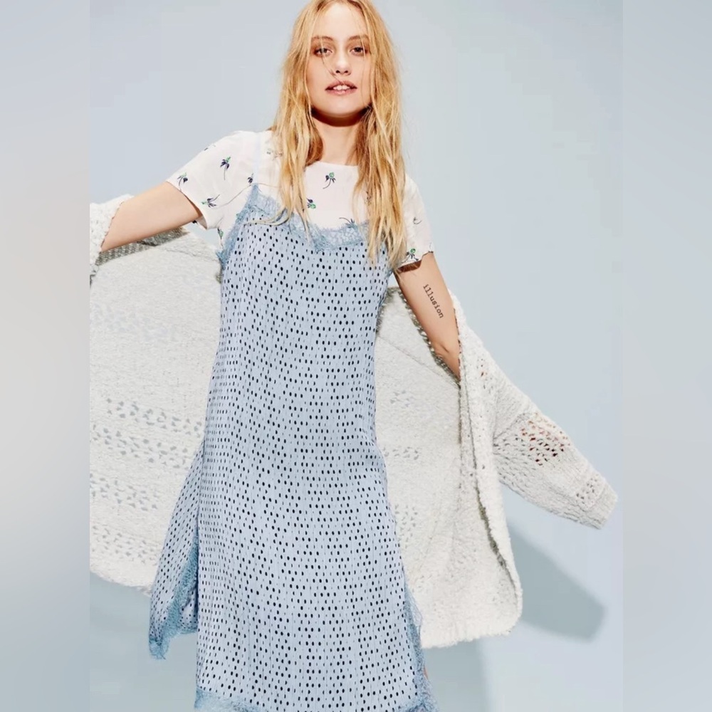 FREE PEOPLE  Margot Twofer Slip Dress-Blush Cream Floral Underdress size 2